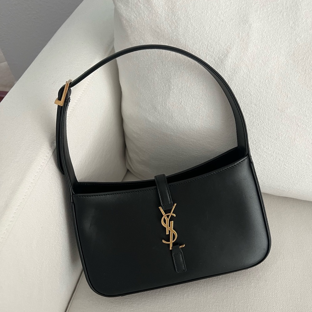 Saint Laurent Black Shoulder Bag with Gold YSL Emblem - Picture 2 of 6